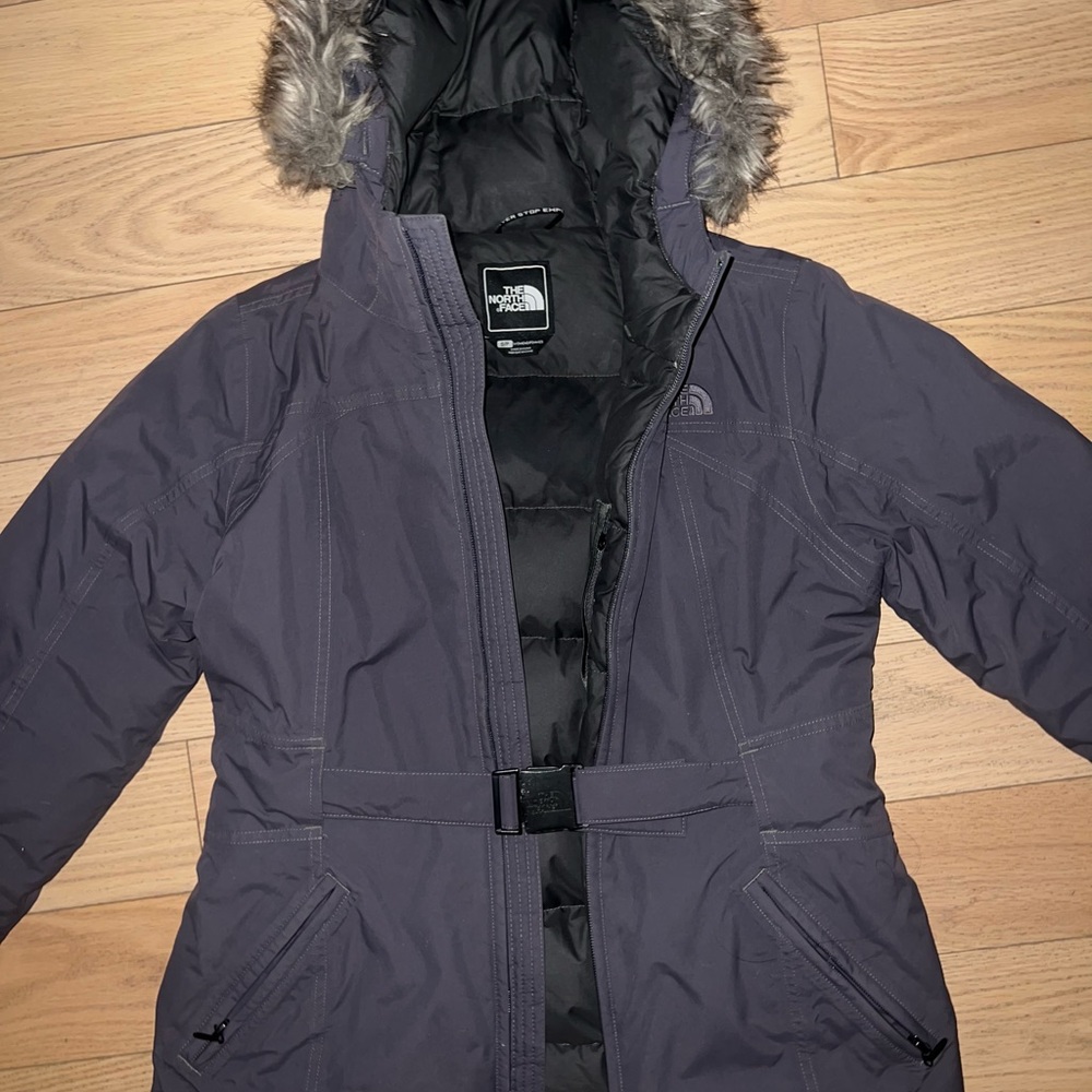 The North Face Women's Dark Purple Ski Jacket with Faux Fur Hood